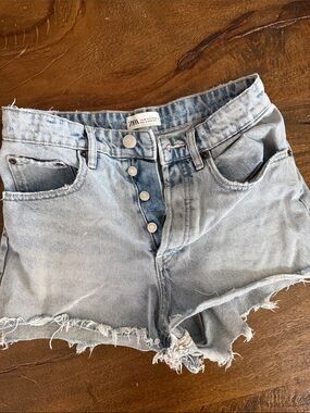 Zara Washed Light Blue Denim Cutoff Shorts